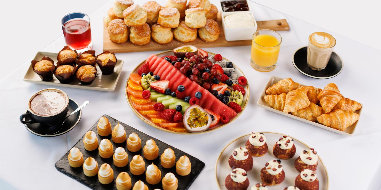 Table serving various culinary delicacies.