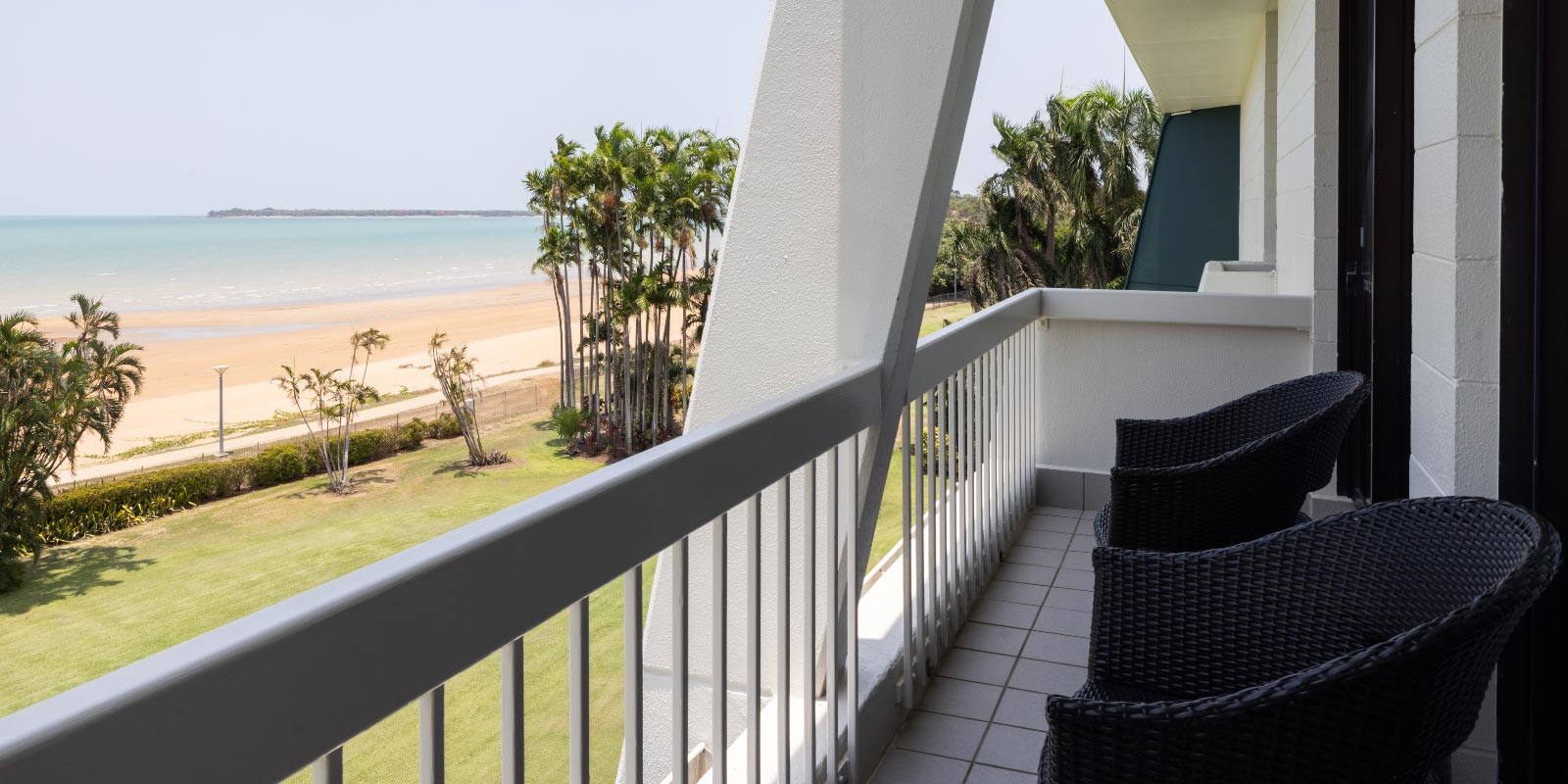 View of beach from hotel balcony